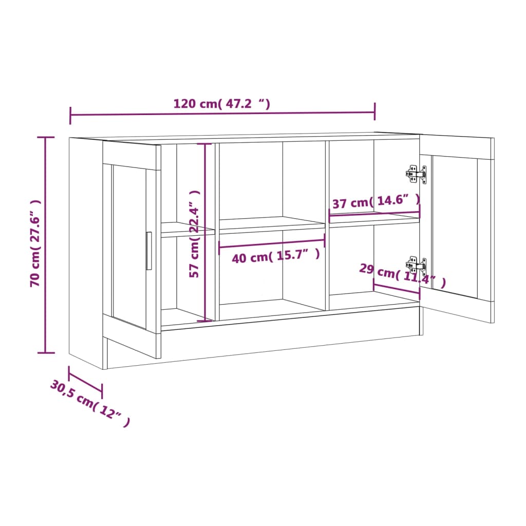 Mobile Vetrina Grigio Sonoma 120x30,5x70 cm Legno Multistrato 815628