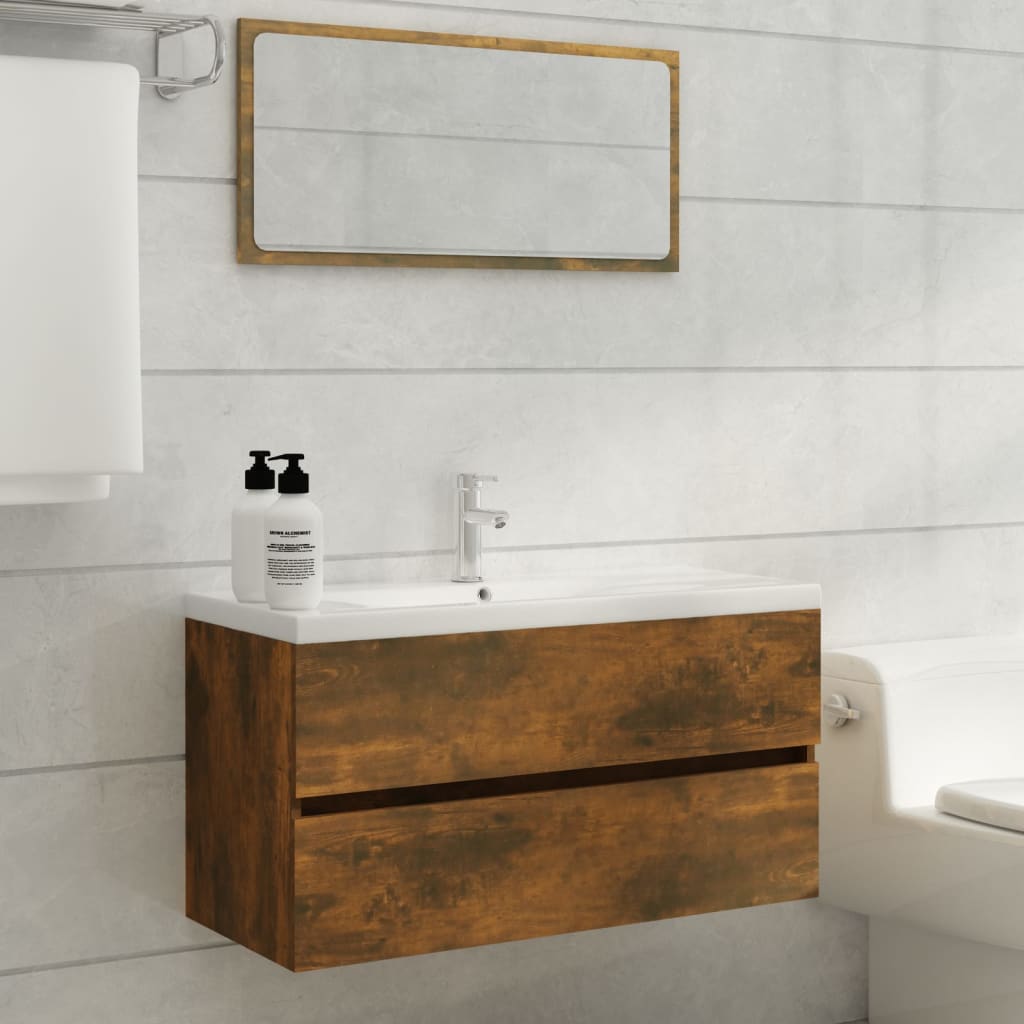 Mobile Sottolavabo Rovere Fumo 90x38,5x45 cm Legno Multistrato 815654