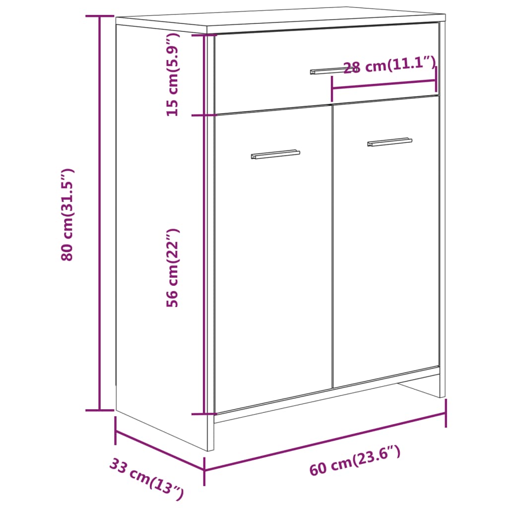 Armadietto Bagno Grigio Sonoma 60x33x80 cm in Legno Multistrato