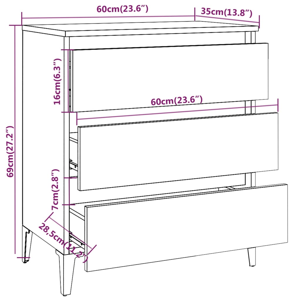 Credenza Rovere Fumo 60x35x69 cm in Legno Multistrato cod mxl 12194