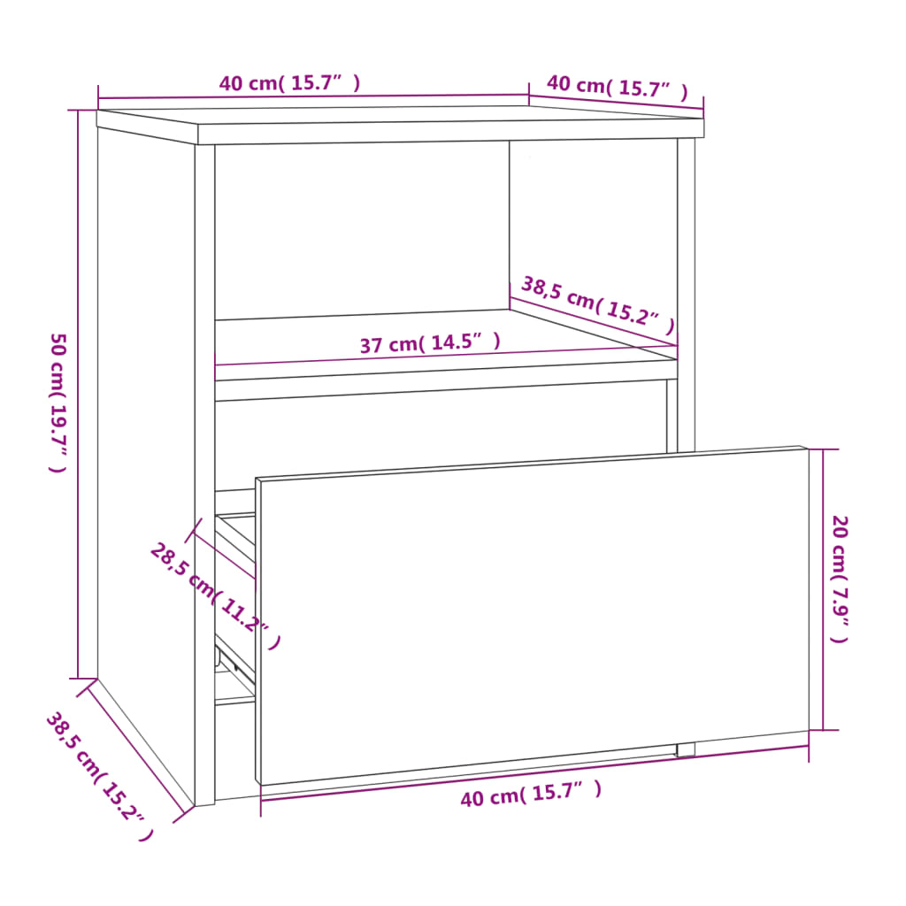 Comodini Grigio Sonoma 2 pz 40x40x50 cm in Legno Multistrato cod mxl 30646