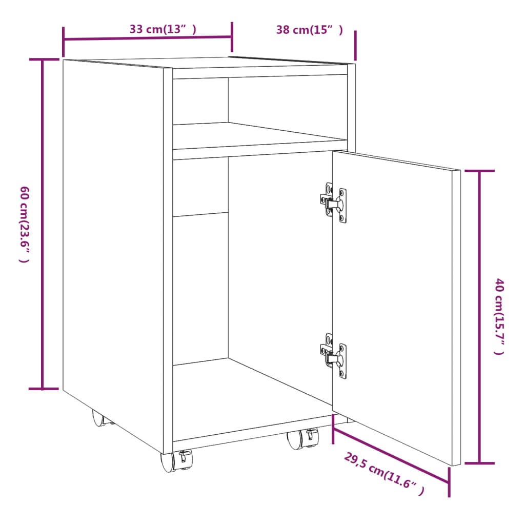 Mobiletto con Ruote Rovere Fumo 33x38x60 cm Legno Multistrato