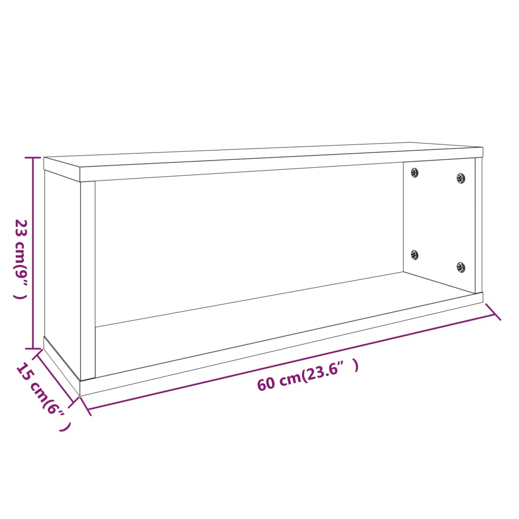 Mensole Cubo Muro 2 pz Grigio Sonoma 60x15x23 Legno Multistrato