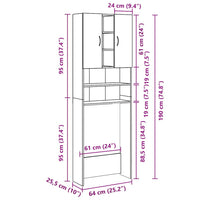 Mobile per Lavatrice Grigio Sonoma 64x25,5x190 cm 815958