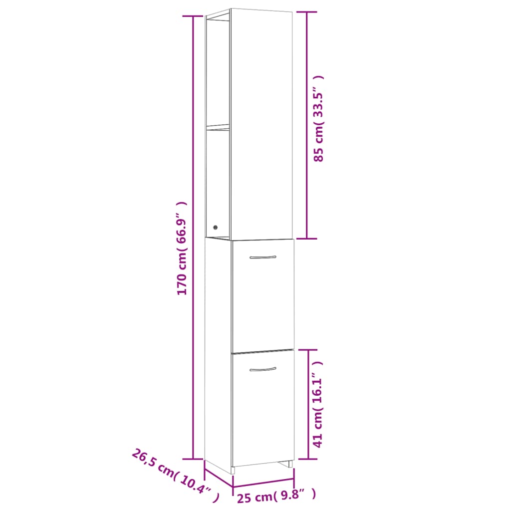 Armadietto Bagno Rovere Fumo 25x25x170 cm Legno Ingegnerizzato cod mxl 22796