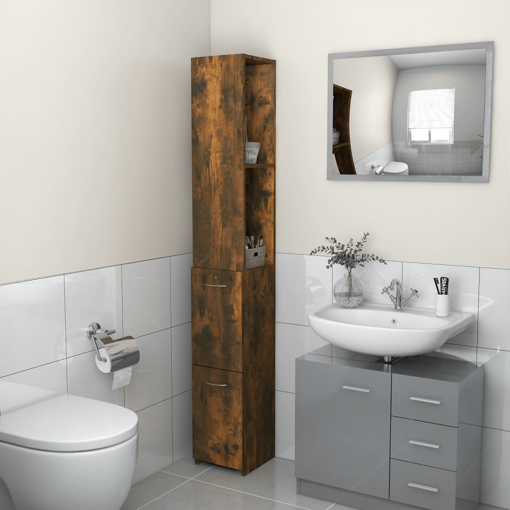 Armadietto Bagno Rovere Fumo 25x25x170 cm Legno Ingegnerizzato cod mxl 22796