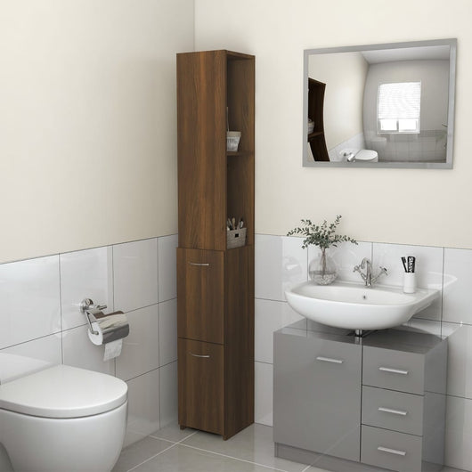 Armadio Bagno Rovere Marrone 25x25x170 cm Legno Ingegnerizzato cod mxl 15396