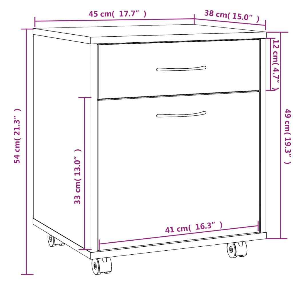 Armadietto con Ruote Grigio Sonoma 45x38x54cm Legno Multistrato cod mxl 46458