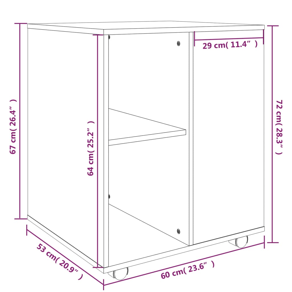 Armadietto con Ruote Rovere Fumo 60x53x72 cm Legno Multistrato