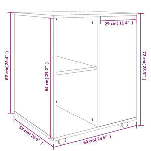 Armadietto con Ruote Rovere Fumo 60x53x72 cm Legno Multistrato