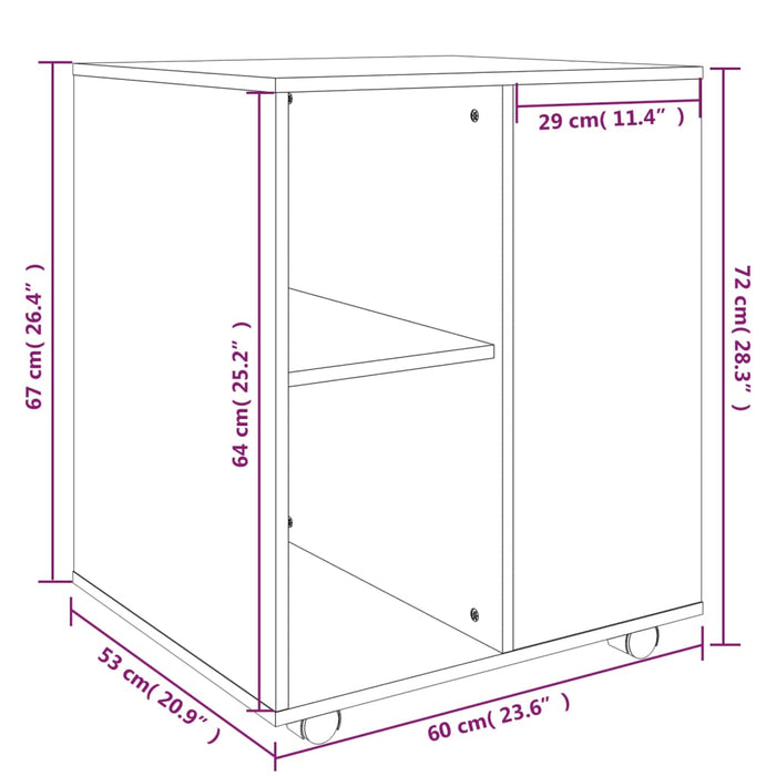 Armadietto con Ruote Rovere Fumo 60x53x72 cm Legno Multistrato