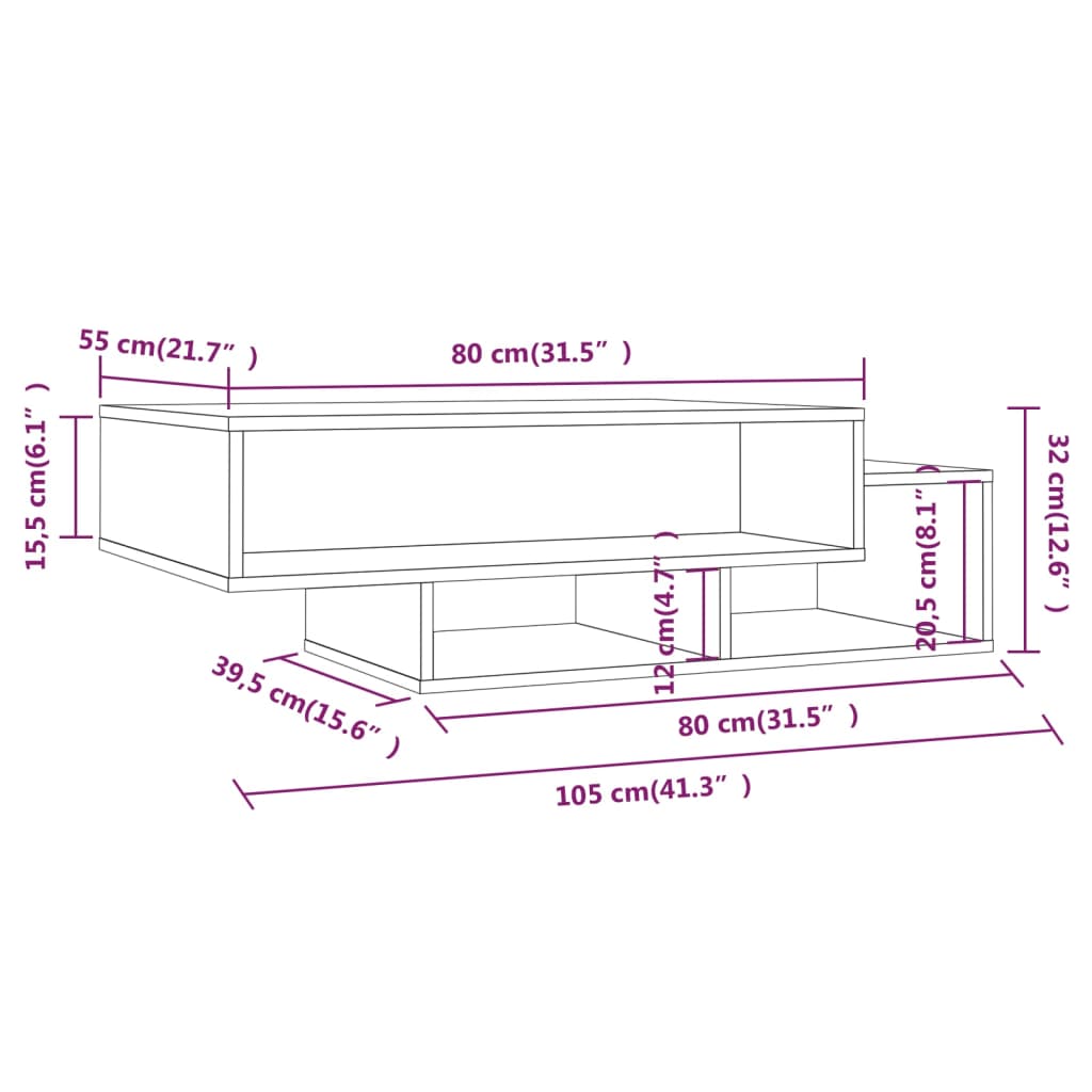 Tavolino da Salotto Rovere Fumo 105x55x32 cm Legno Multistrato cod mxl 9340