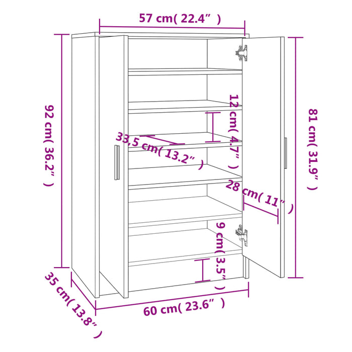 Scarpiera Grigio Sonoma 60x35x92 cm in Legno Multistrato cod mxl 52568