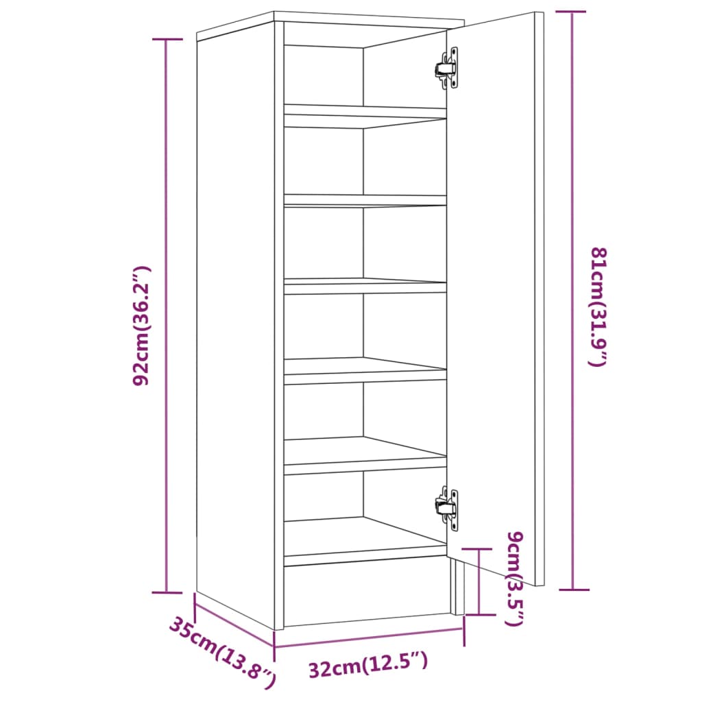 Scarpiera Grigio Sonoma 32x35x92 cm in Legno Multistrato 816018