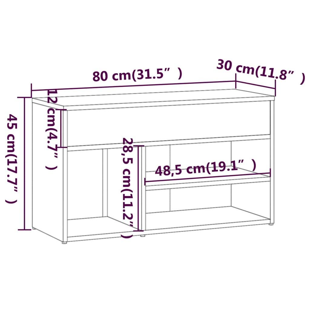 Scarpiera Grigio Sonoma 80x30x45 cm in Legno Multistrato 816054