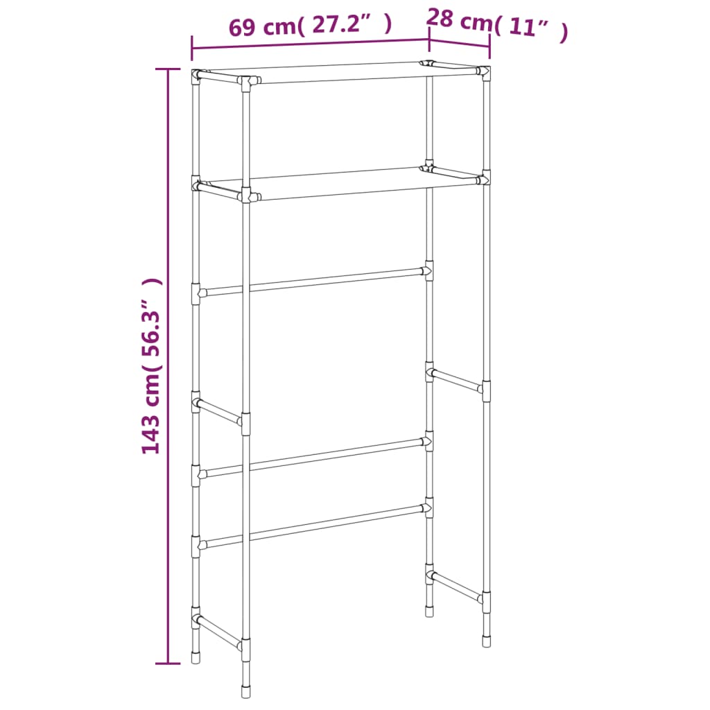 Rastrelliera per Lavatrice a 2 Livelli Grigia 69x28x143cm Ferro cod mxl 47180