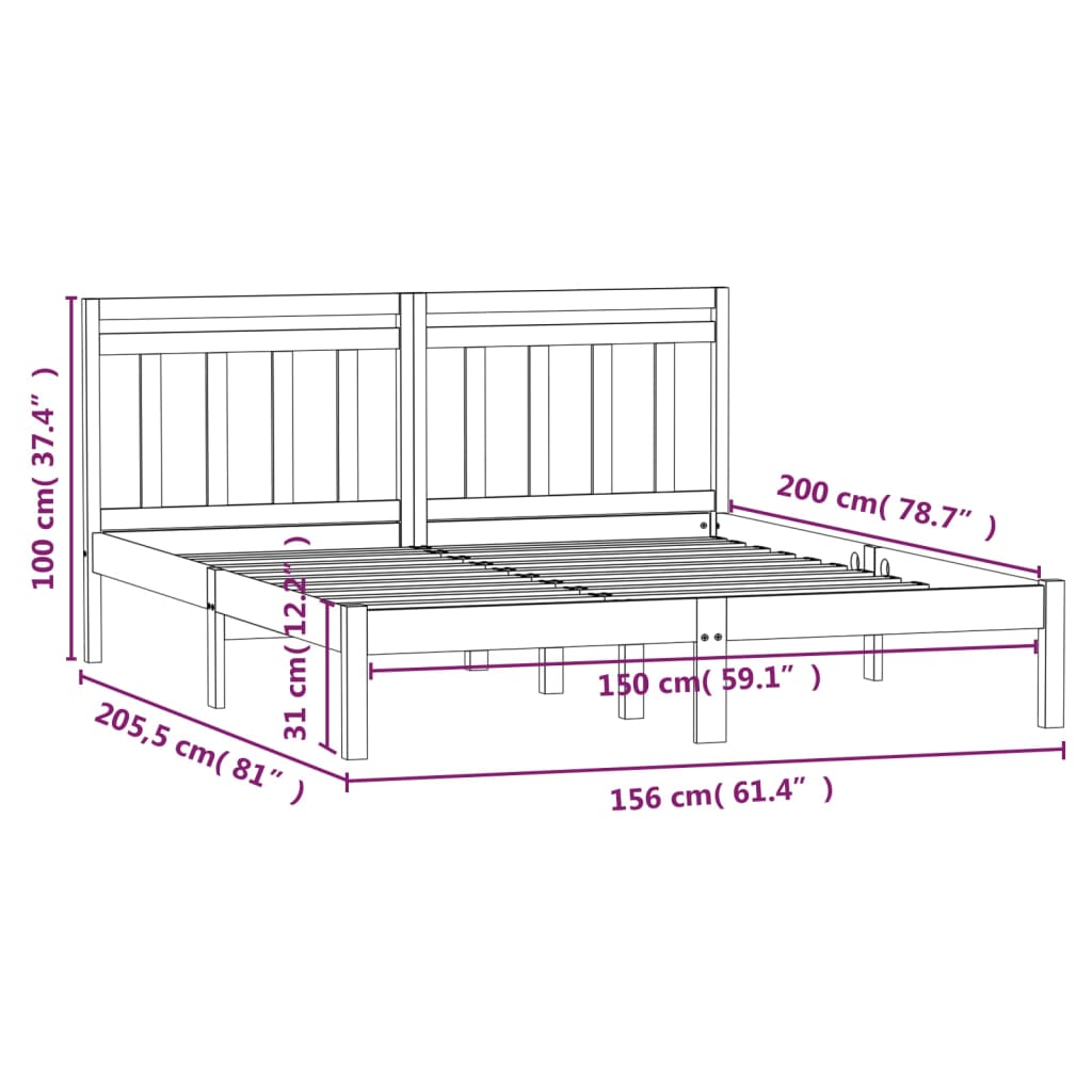 Giroletto Grigio in Legno Massello 150x200 cm 5FT King Size 3100596