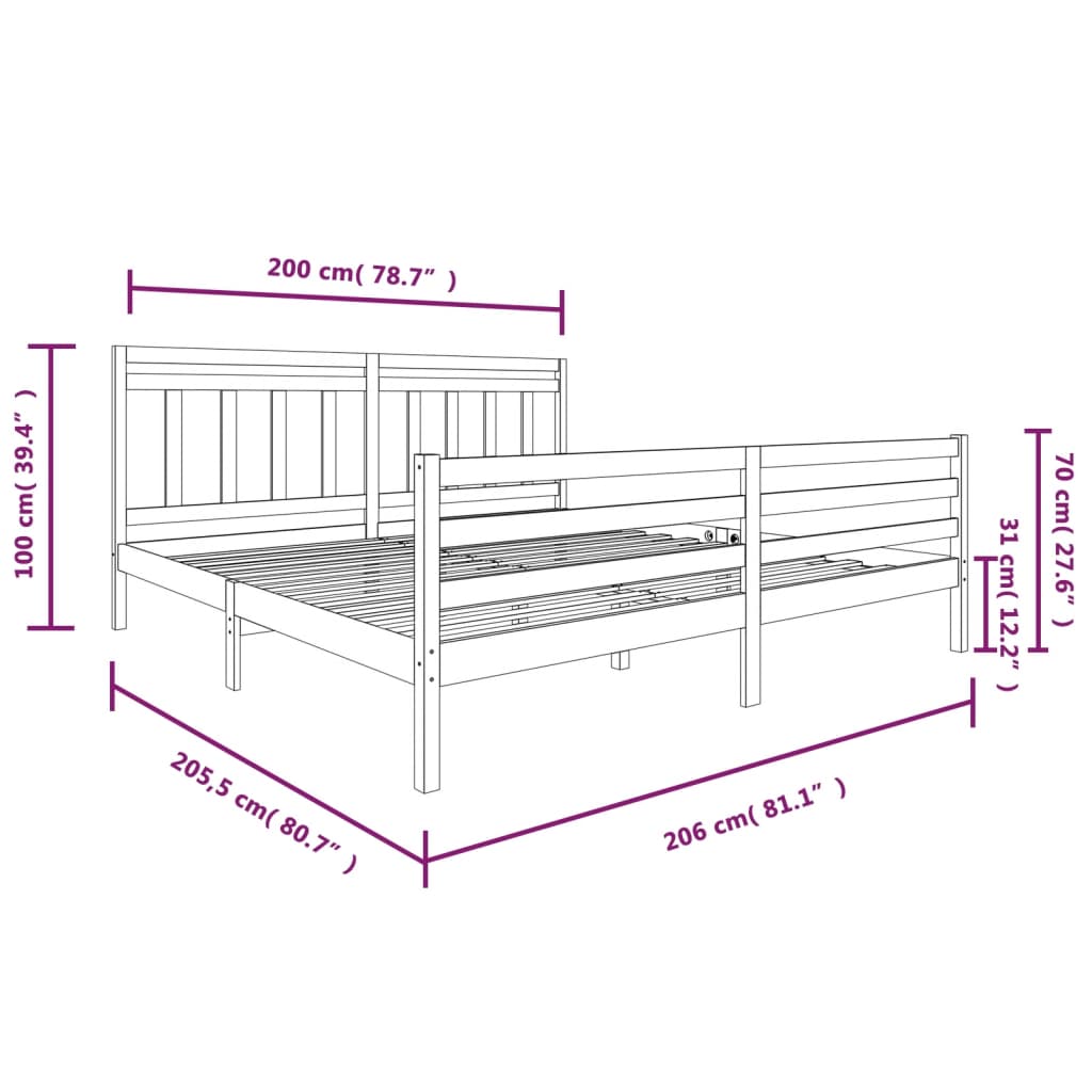 Giroletto Grigio in Legno Massello di Pino 200x200 cm 3100676