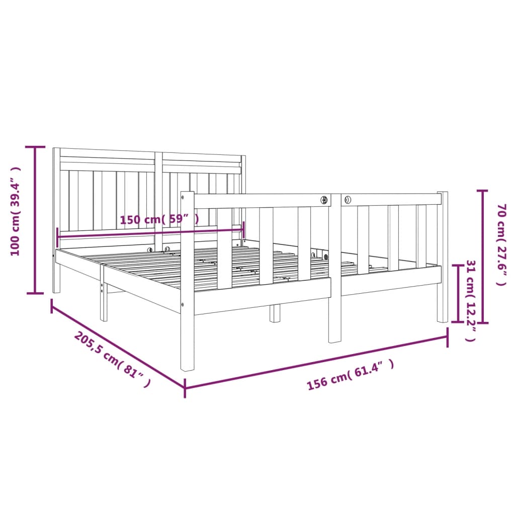 Giroletto in Legno Massello 150x200 cm 5FT King Size 3100963