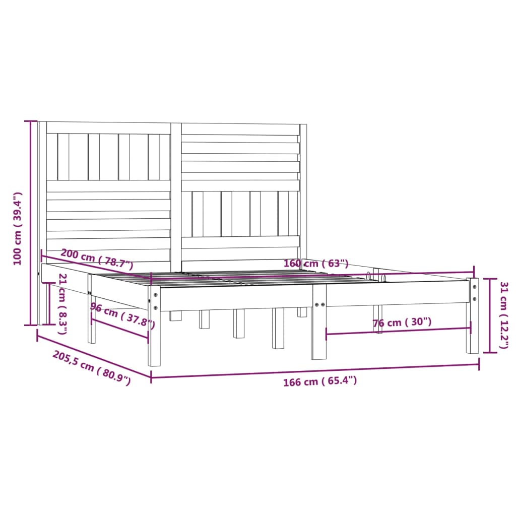 Giroletto Grigio in Legno Massello di Pino 160x200 cm cod mxl 59976