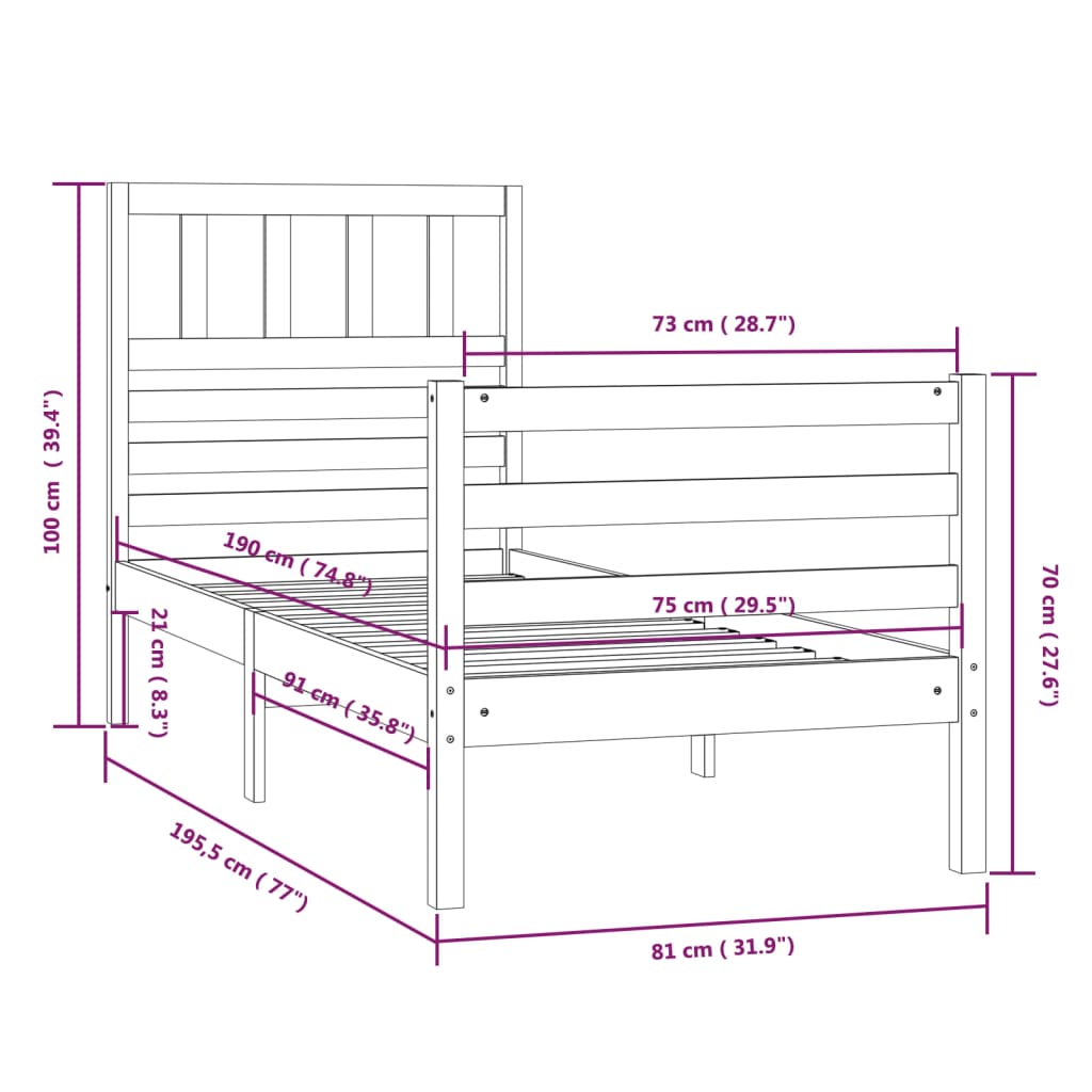 Giroletto 75x190 cm Small Single in Legno Massello 3101048