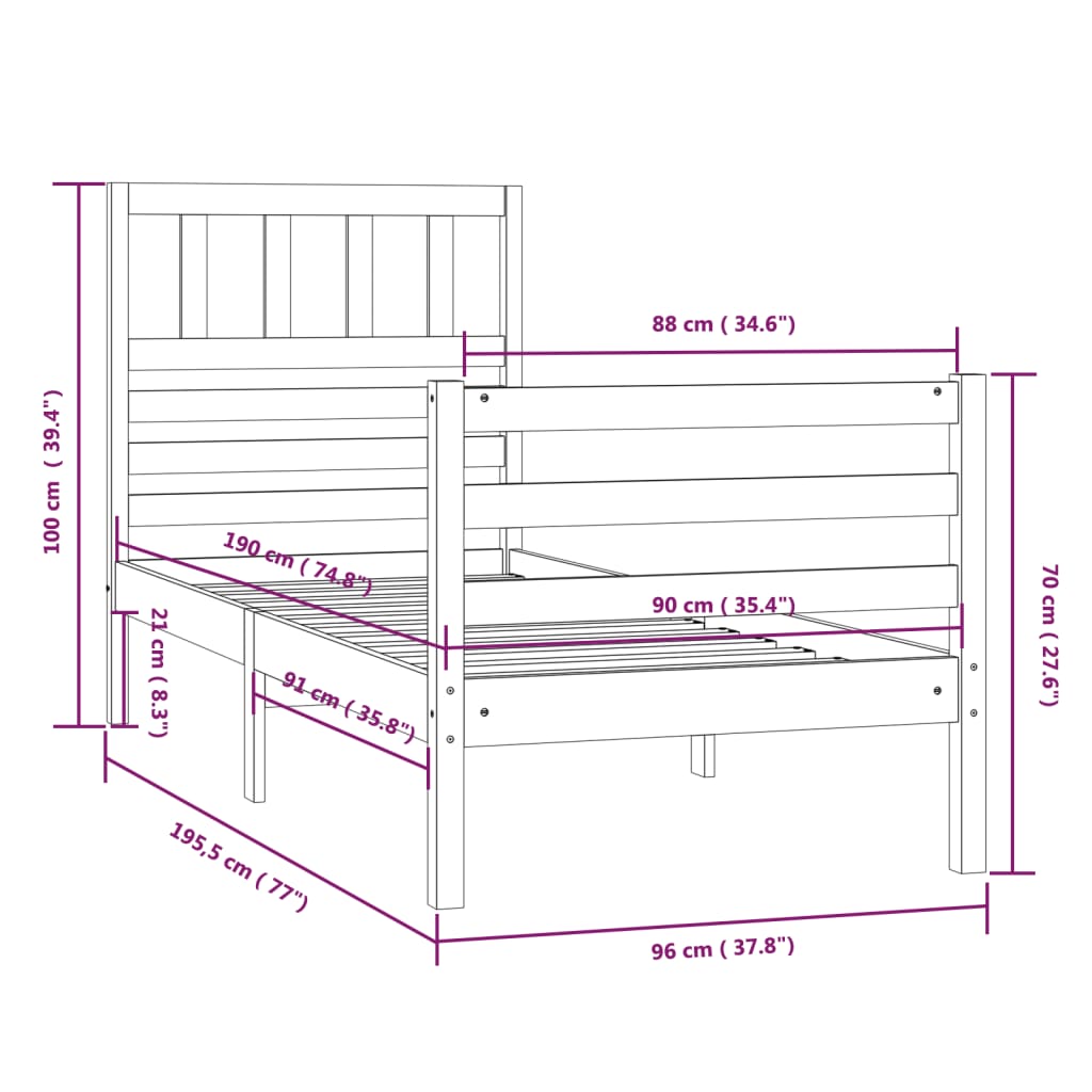 Giroletto in Legno Massello 90x190 cm 3FT Single cod mxl 63752