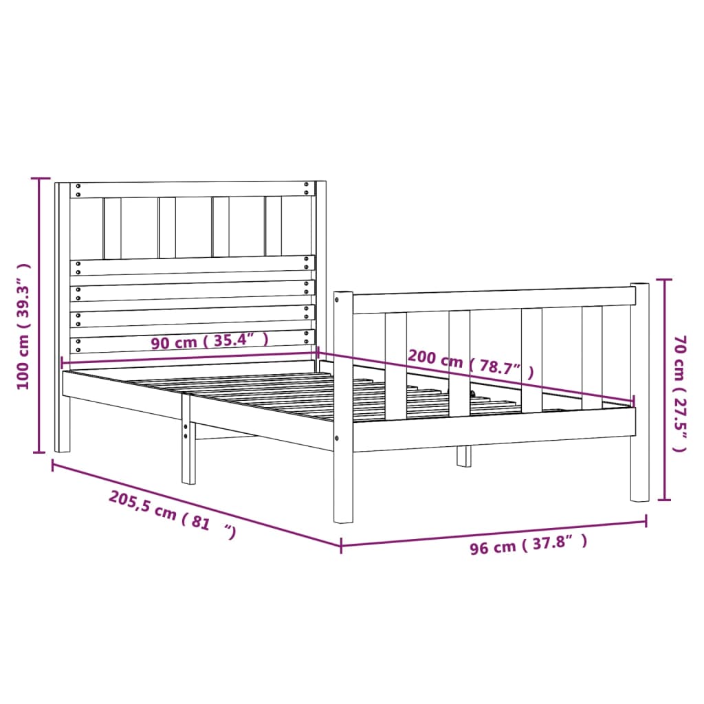 Giroletto Bianco in Legno Massello 90x200 cm 3101139