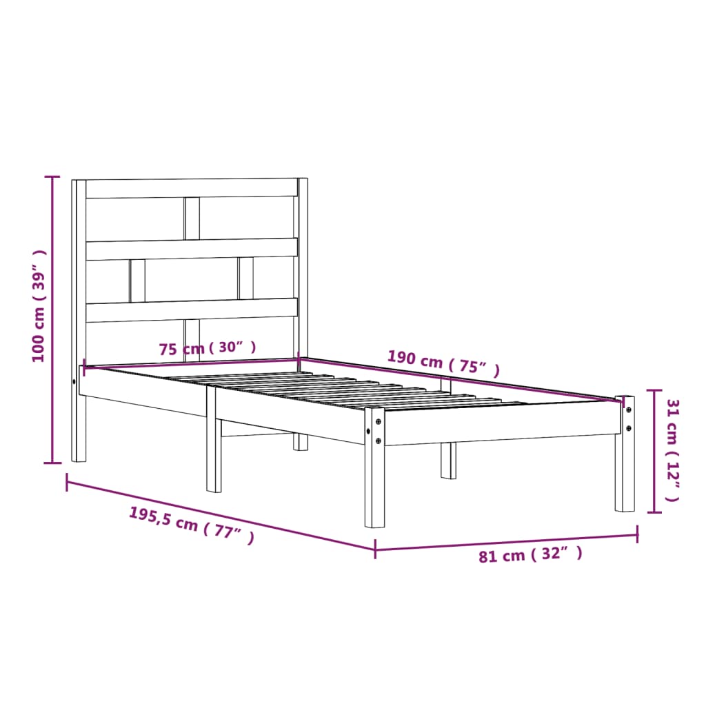 Giroletto Bianco 75x190 cm Small Single in Legno Massello 3101179