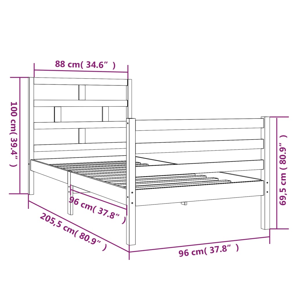 Giroletto Nero in Legno Massello di Pino 90x200 cm cod mxl 41799