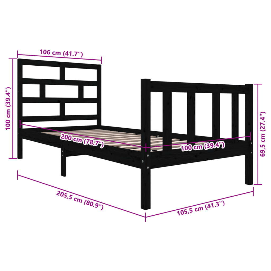 Giroletto Nero in Legno Massello di Pino 100x200 cm 3101342