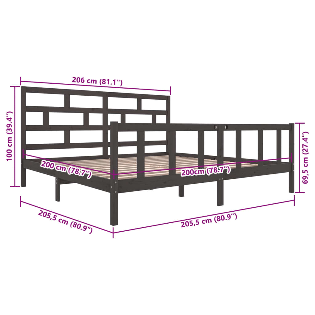 Giroletto Grigio in Legno Massello di Pino 200x200 cm 3101370