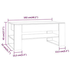 Tavolino da Salotto Bianco 102x55x45 cm Legno Multistrato