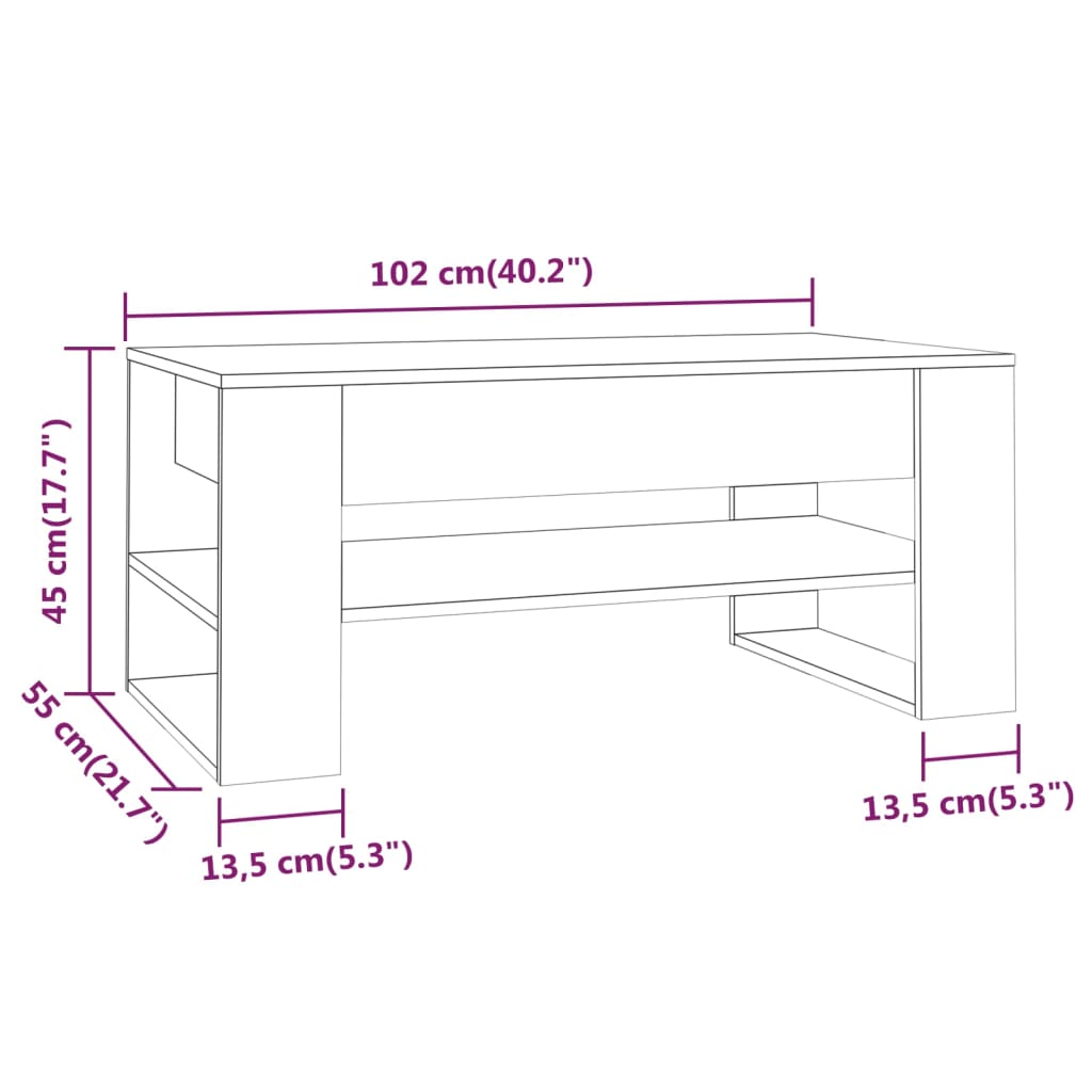 Tavolino da Salotto Bianco 102x55x45 cm Legno Multistrato 810899