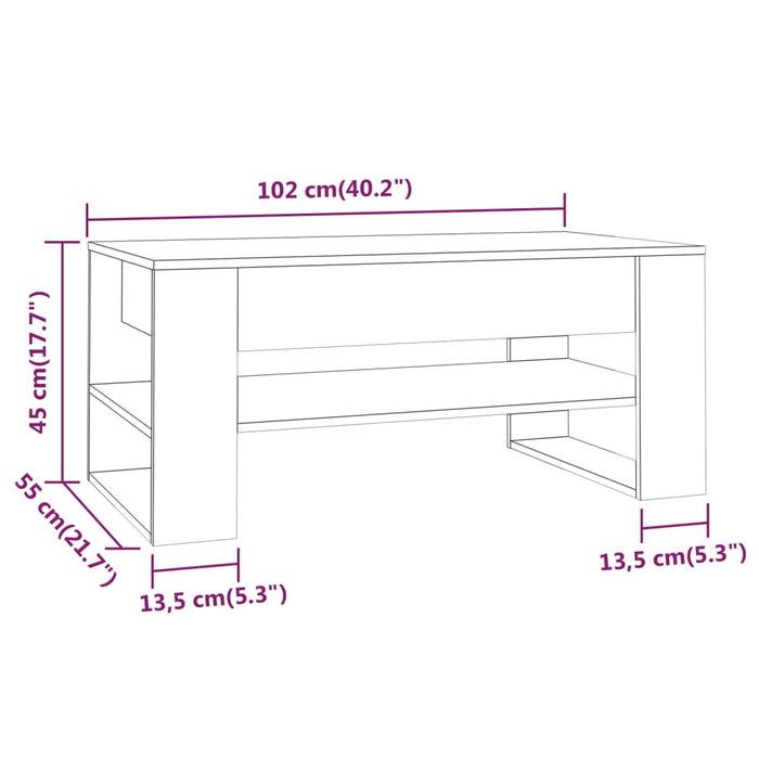 Tavolino da Salotto Bianco 102x55x45 cm Legno Multistrato 810899