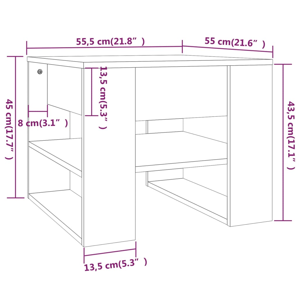 Tavolino da Salotto Bianco 55,5x55x45 cm in Legno Multistrato cod mxl 5865