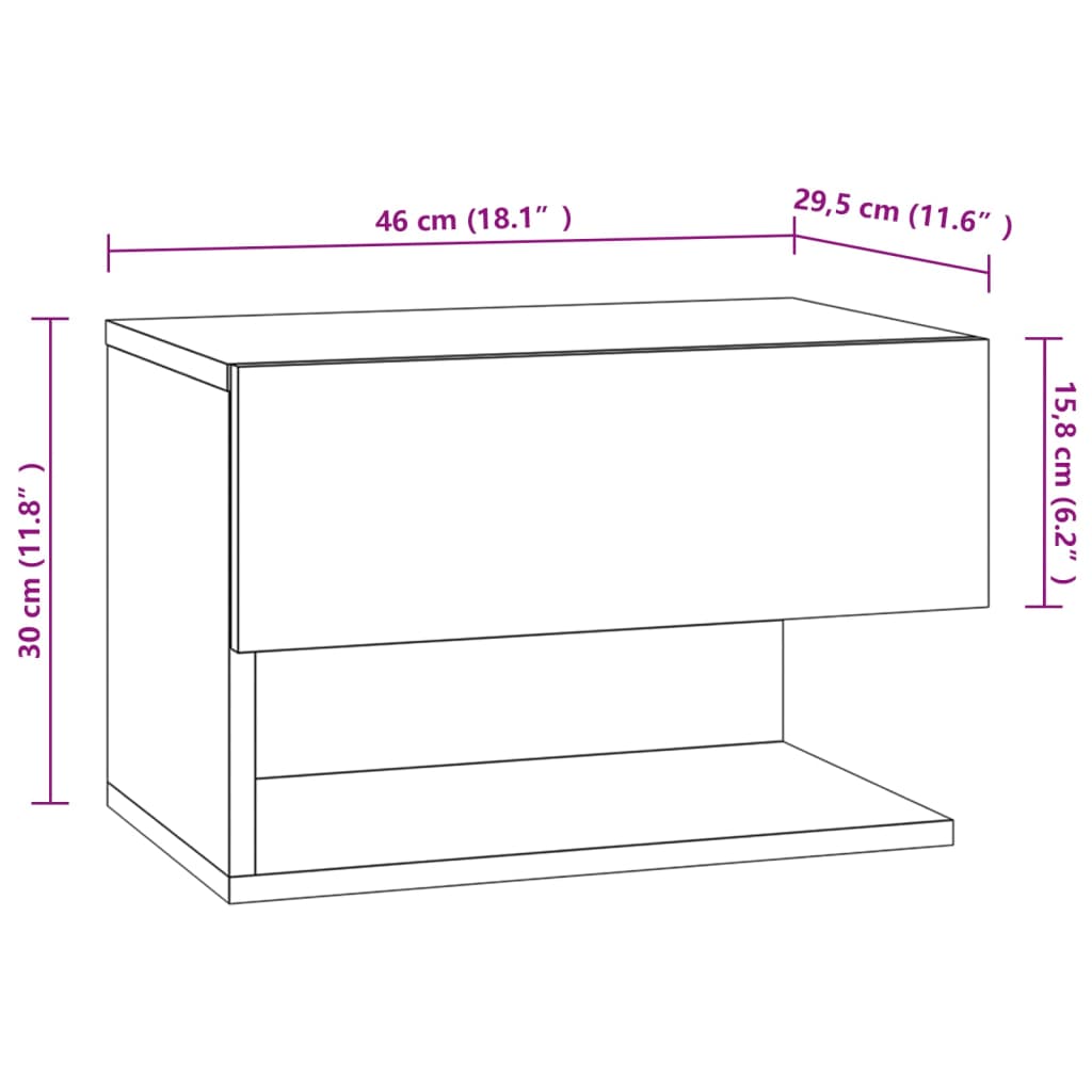 Comodino da Parete Bianco Lucido Legno Multistrato 810965