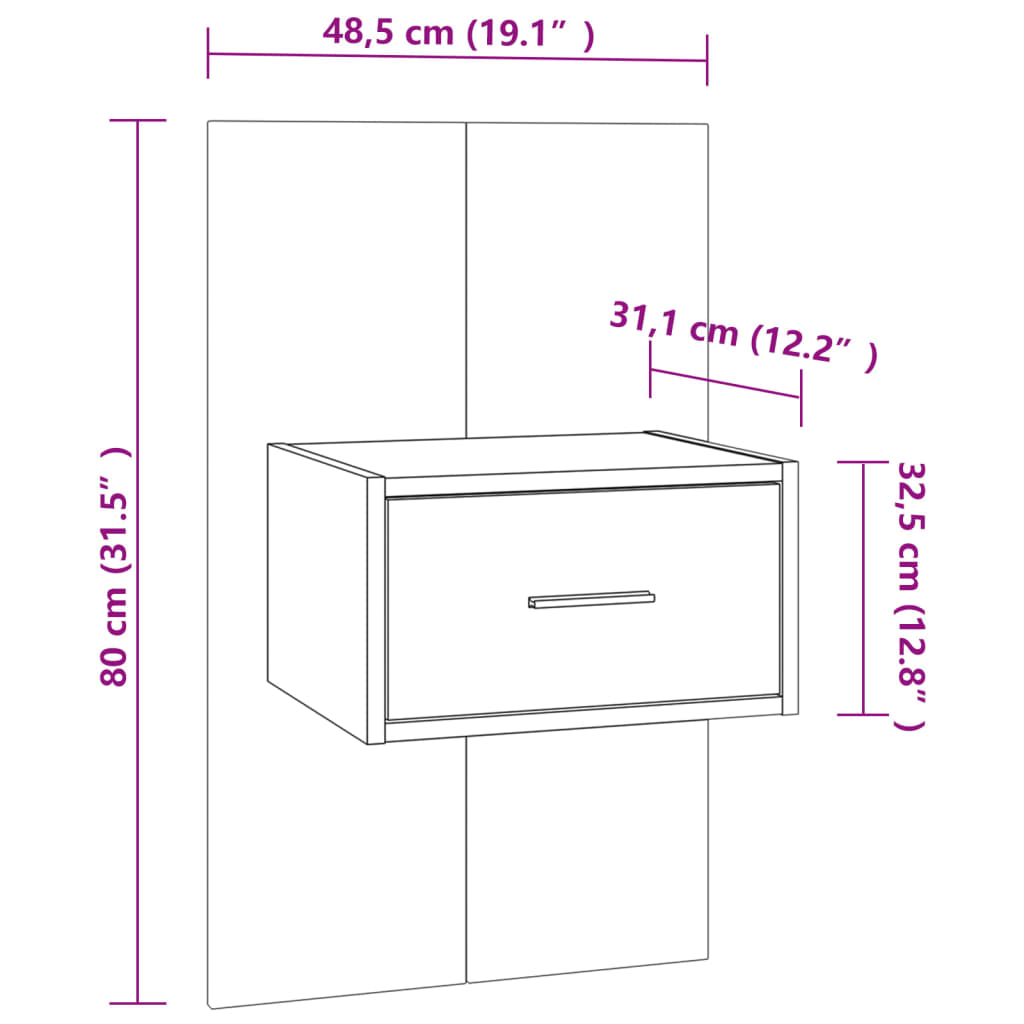 Comodino da Parete Bianco e Sonoma in Legno Ingegnerizzato 810981