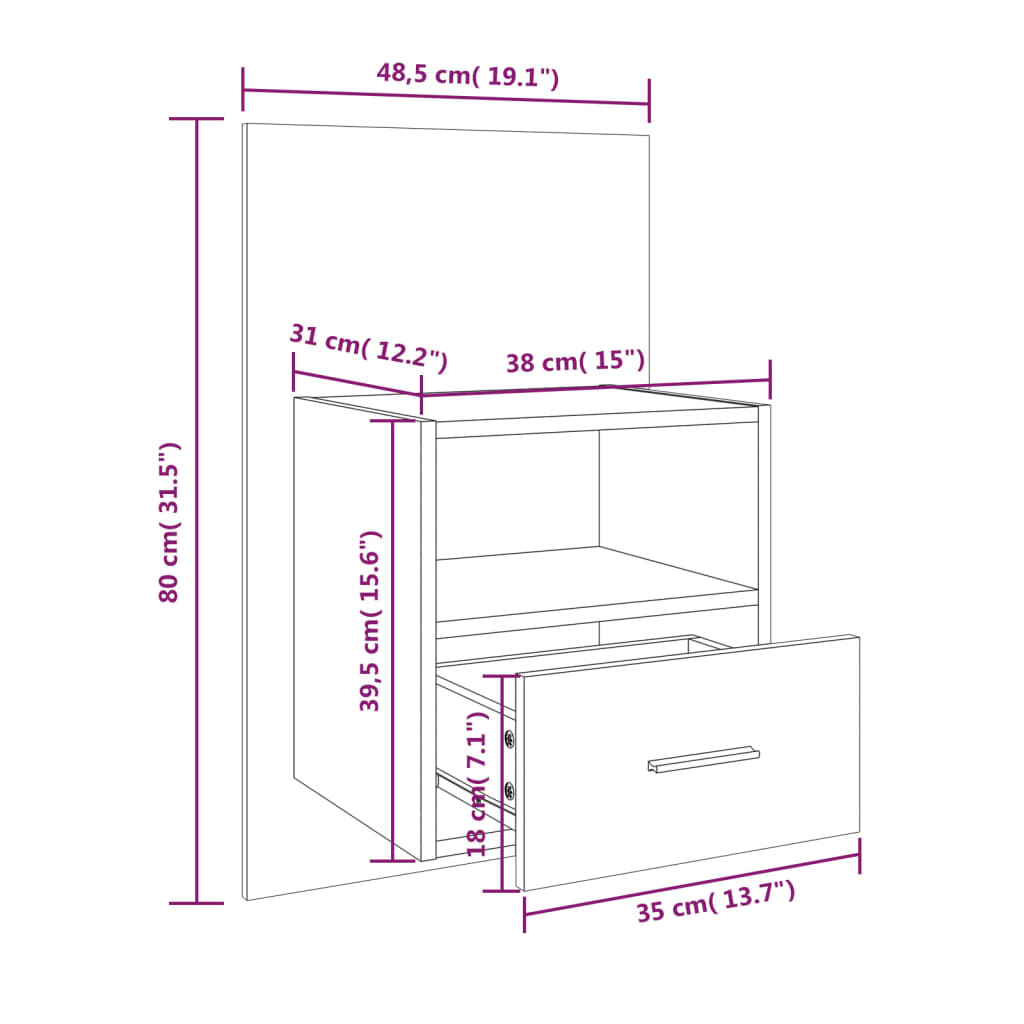 Comodini a Muro 2 pz Rovere Sonoma 811014