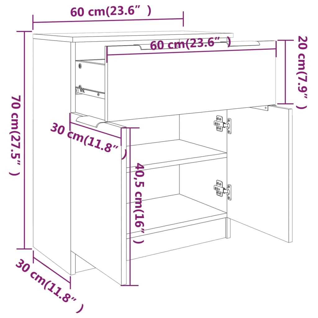 Credenza Nera 60x30x70 cm in Legno Multistrato cod mxl 40092