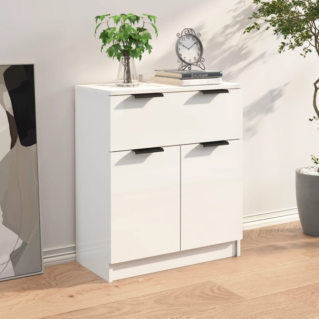 Credenza Bianco Lucido 60x30x70 cm in Legno Multistrato