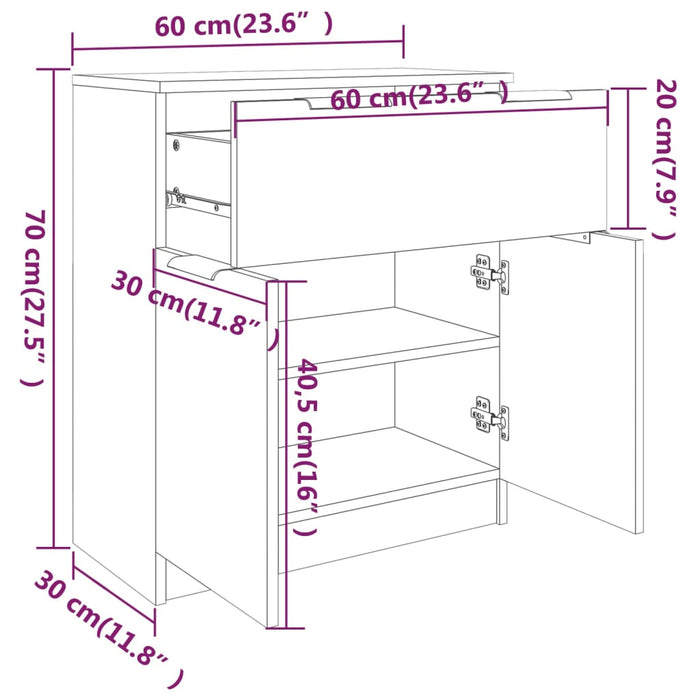 Credenza Bianco Lucido 60x30x70 cm in Legno Multistrato