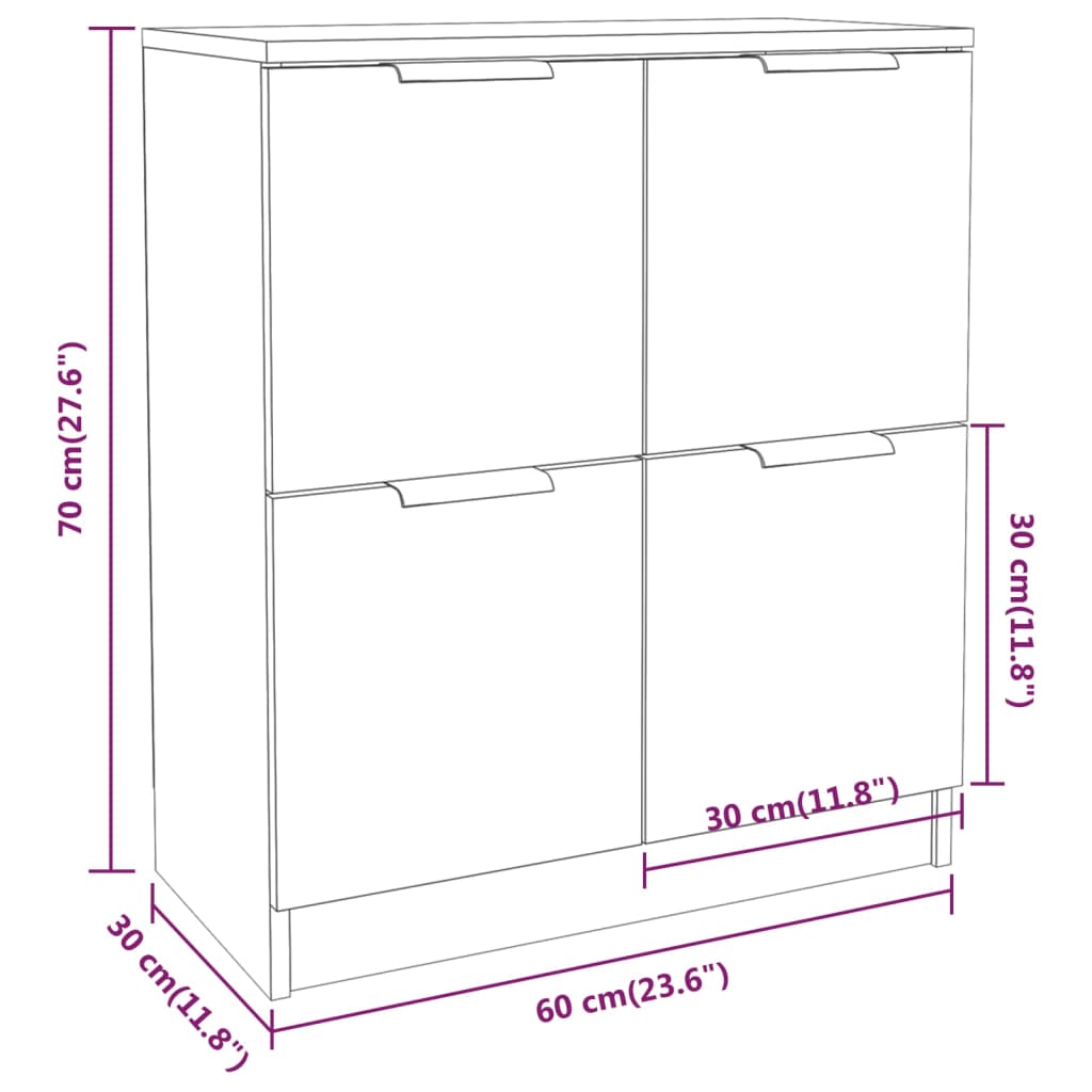 Credenza Bianco Lucido 60x30x70 cm in Legno Multistrato cod mxl 21468