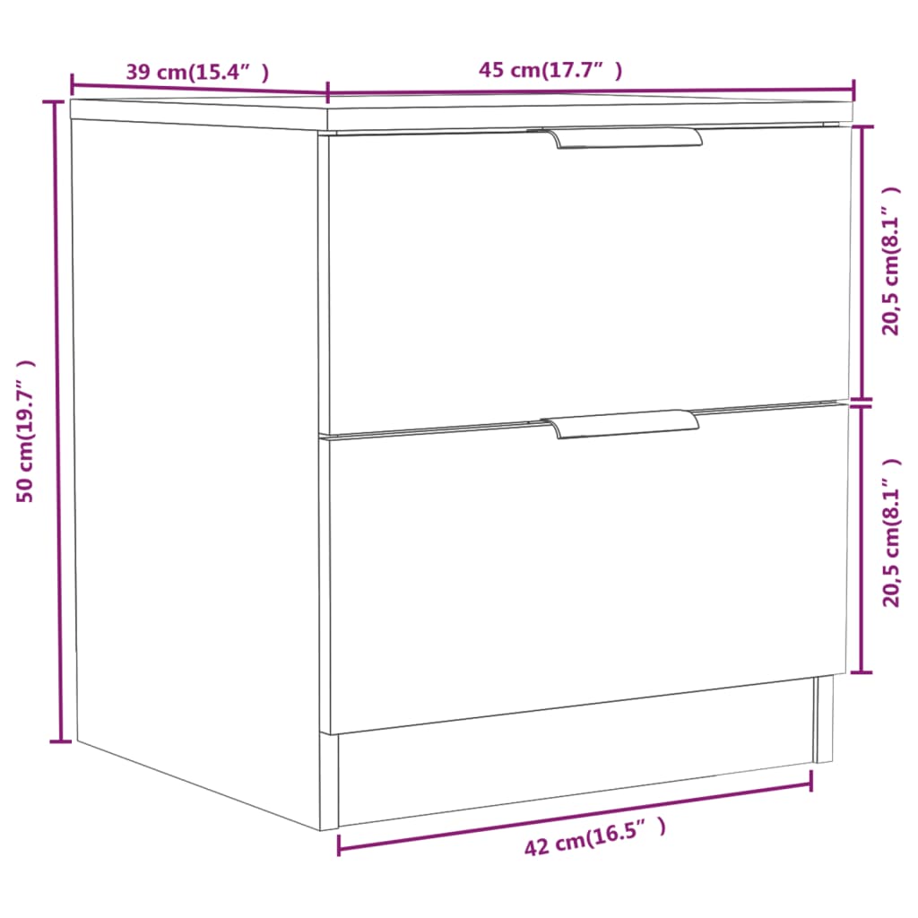 Comodini 2 pz Neri in Legno Multistrato 811217