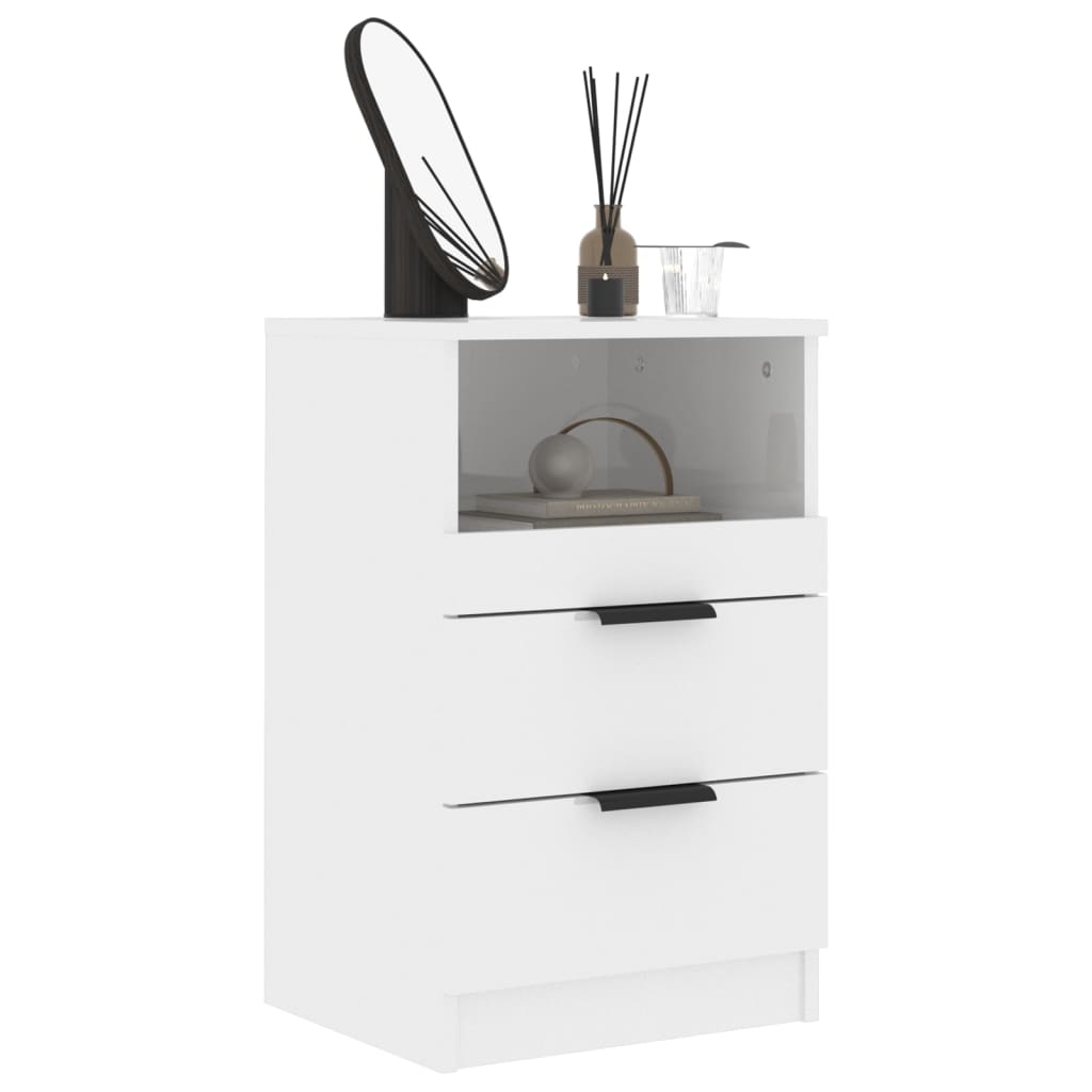 Comodini 2 pz Bianco Lucido in Legno Multistrato 811245