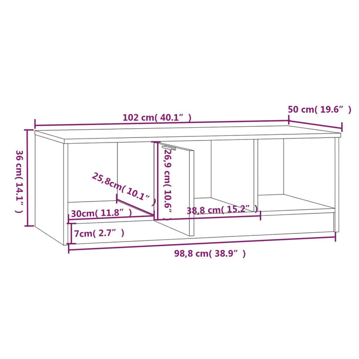 Tavolino Bianco e Rovere Sonoma 102x50x36 cm Legno Multistrato