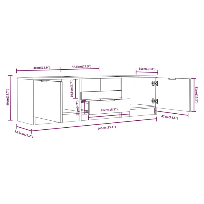 Mobile per TV Rovere Sonoma 140x35x40cm Legno Multistrato cod mxl 14831