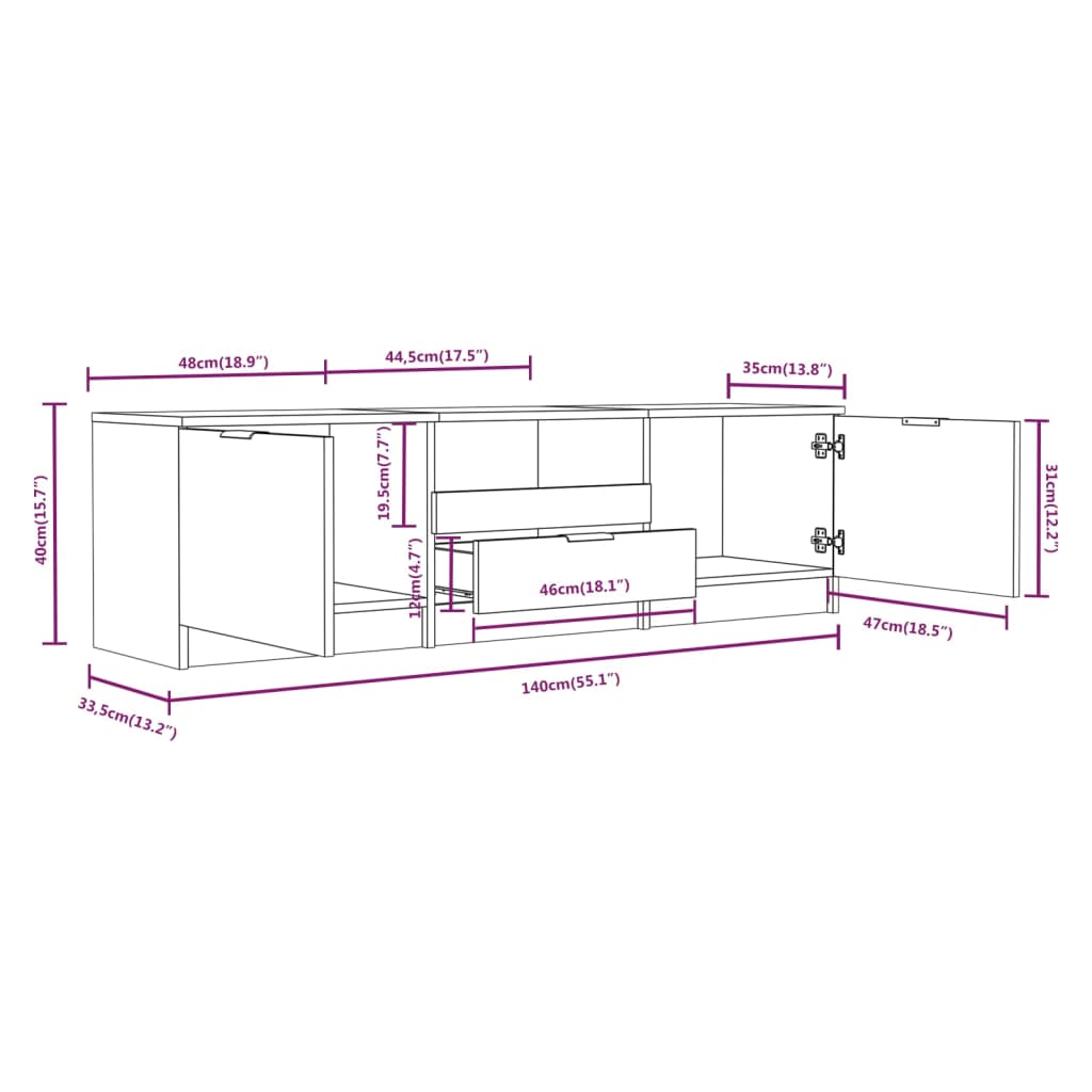 Mobile per TV Grigio Cemento 140x35x40cm Legno Multistrato cod mxl 23892