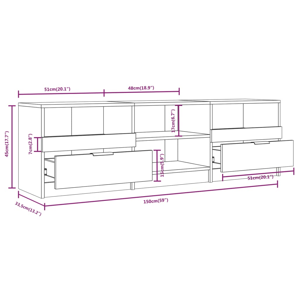 Mobile Porta TV Bianco 150x33,5x45 cm in Legno Multistrato