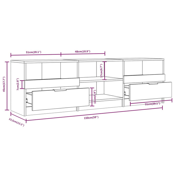 Mobile Porta TV Bianco 150x33,5x45 cm in Legno Multistrato