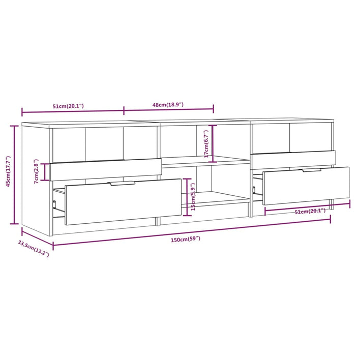 Mobile Porta TV NEro 150x33,5x45 cm in Legno Multistrato 811458